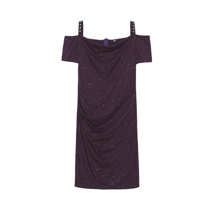 Off-Shoulder Rynke Slip-Kjole Stilla