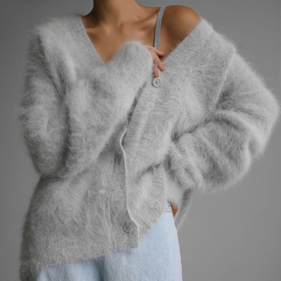 Femme Blød og Fuzzy Cardigan Jakke Stilla