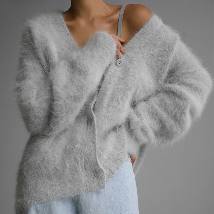 Femme Blød og Fuzzy Cardigan Jakke Stilla