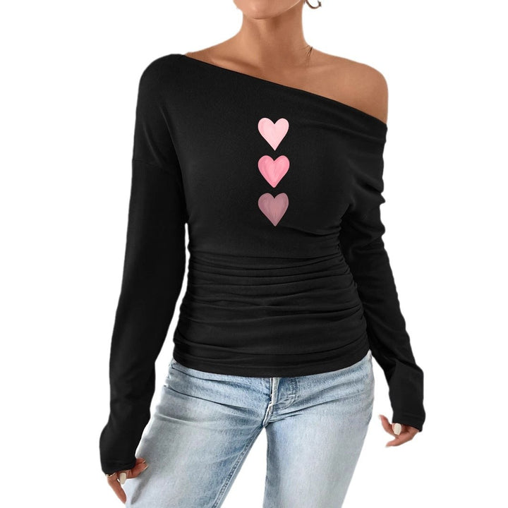 Dame Off-Shoulder Langærmet Skjorte med Rynkning Stilla