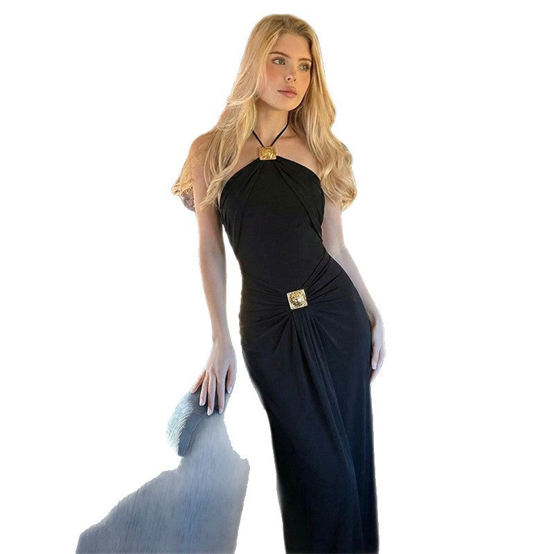 Dame Elegant Maxikjole med trendy halterdesign og skræddersyet snit Skovae