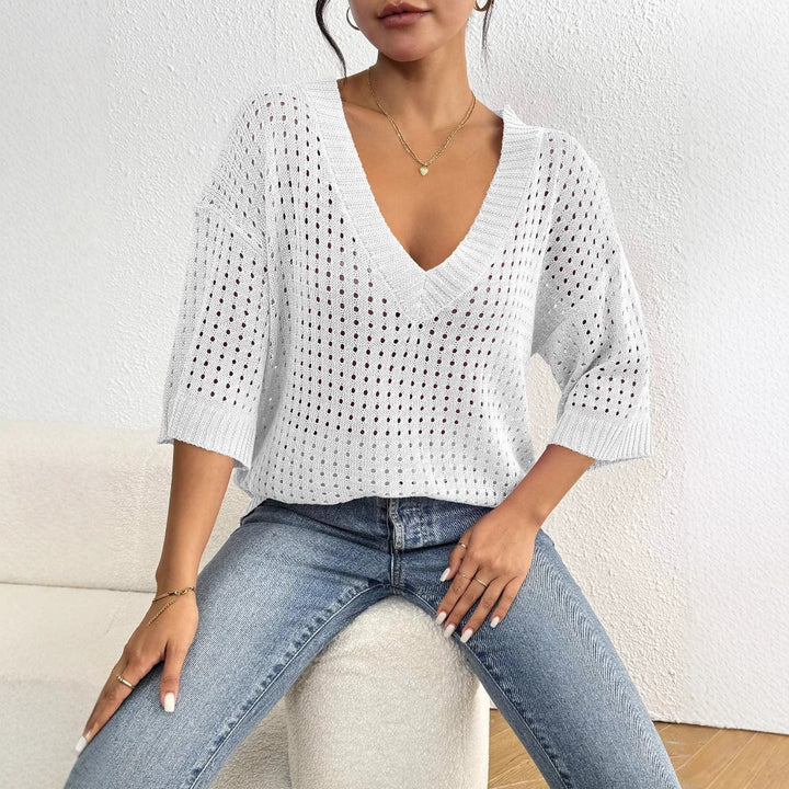 Dame Åndbar V-Hals Oversized Strik Pullover Stilla