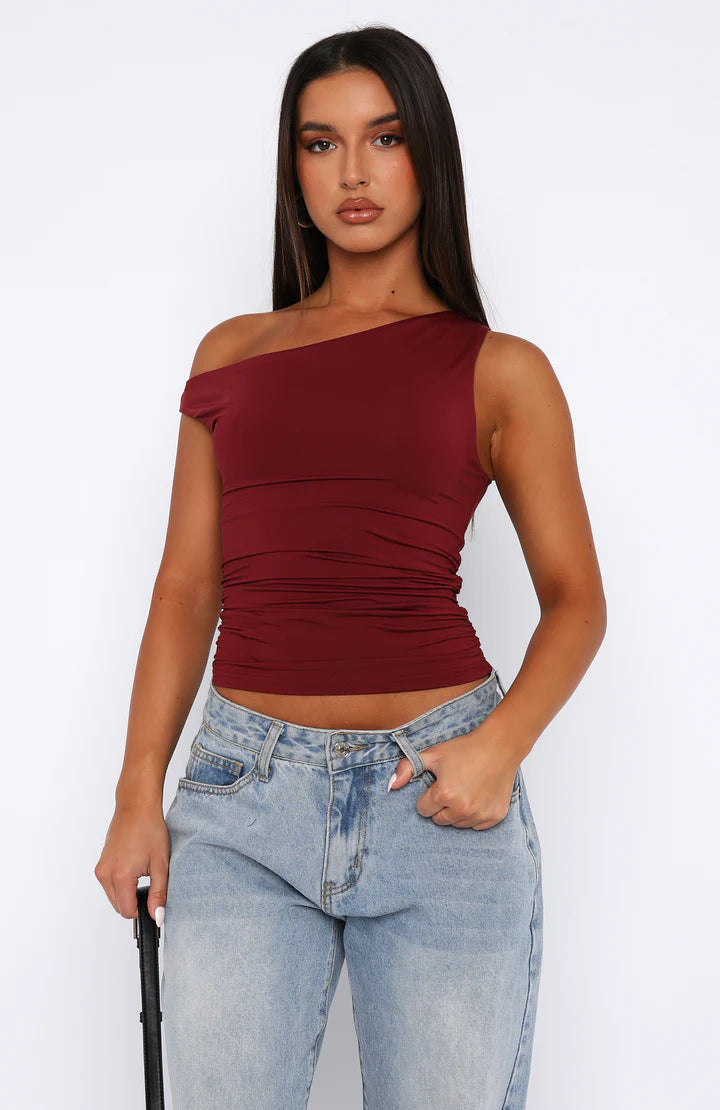 Dame Crop-Top med blomstret design og off-shoulder skæring Skovae