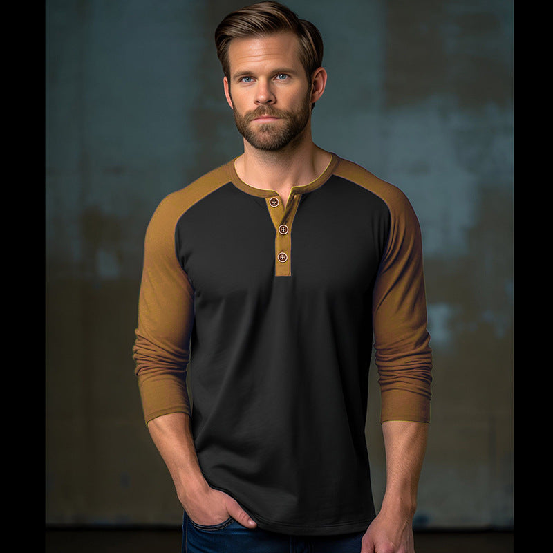 Herrer Stilfuld Kontrast Henley Langærmet T-shirt Stilla