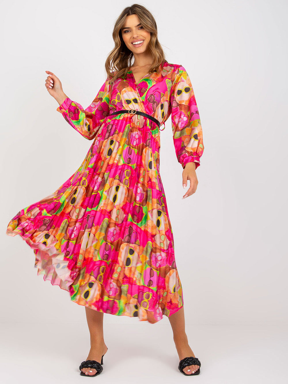 Dame elegant Maxi-kjole med bølgende design og V-hals Stilla