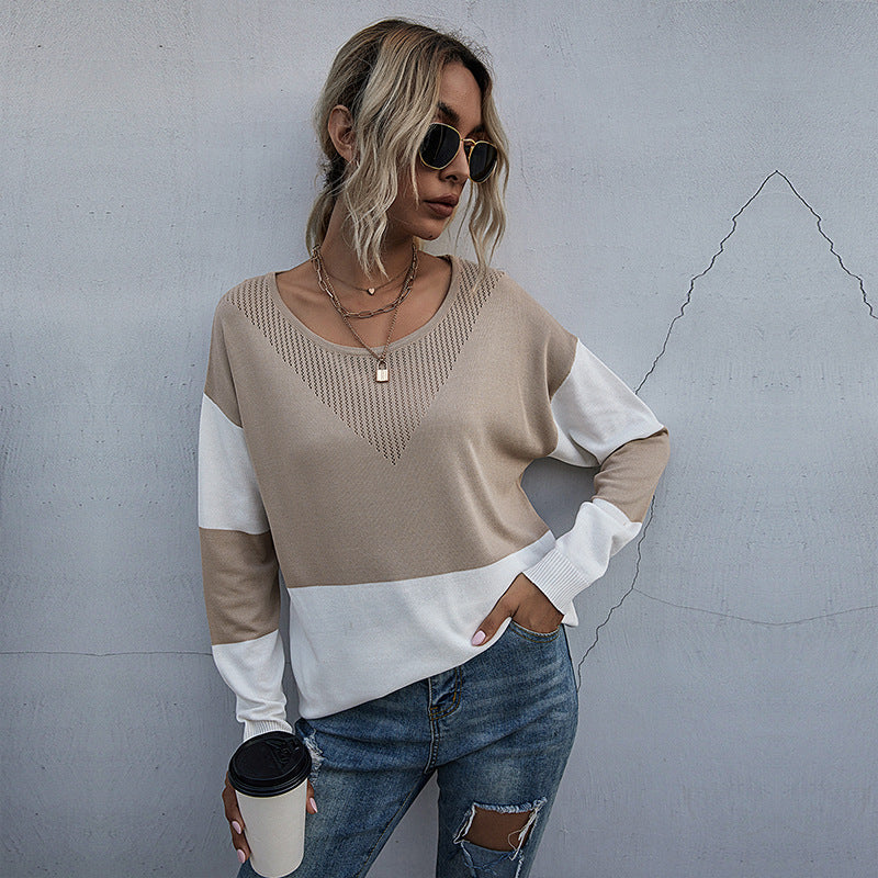 Dame afslappet V-sweater med moderne netdesign Stilla