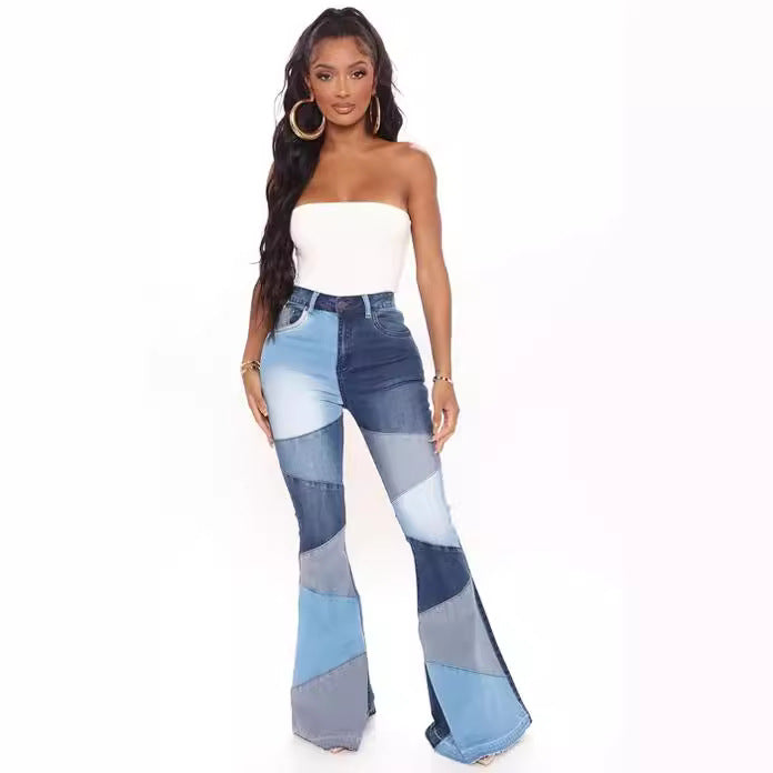 Dame Flared Jeans i moderne farveblokdesign Stilla