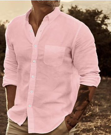 Herrer Elegant Linned skjorte med brystlomme og Slim Fit Stilla