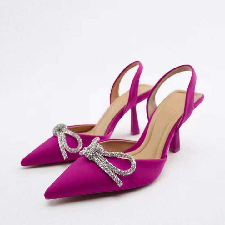 Damernes Slingback Pumps med glitrende sløjfe-design og elegant blokhæl Stilla