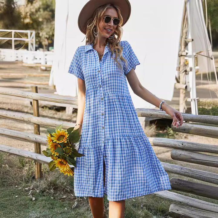 Dame Gingham Button-Down Midi Kjole Stilla