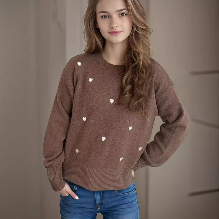 Kvinders sweater med legesyg hjerte mønster og afslappet pasform Stilla