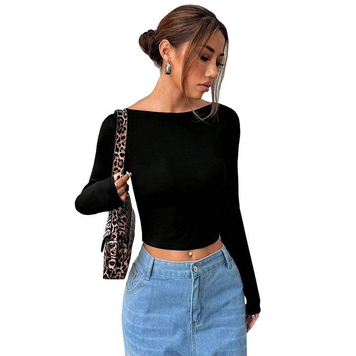 Kvinders langærmet crop top med elegant rund halsudskæring og figurvenlig pasform Stilla