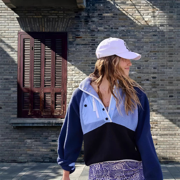 Dame fleece-trøje med funktionel lynlås og farverigt design Stilla