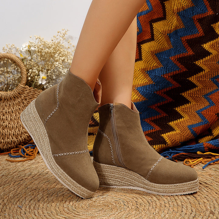 Dame Wedge-støvler med trendy jute-design og praktisk lynlås Stilla