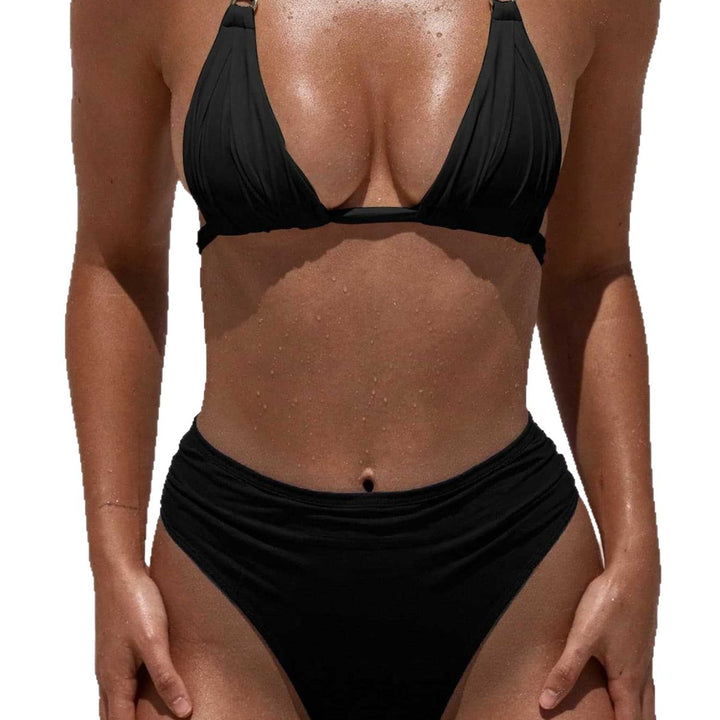 Dame trekant-bikini med høj talje og rynkning Skovae