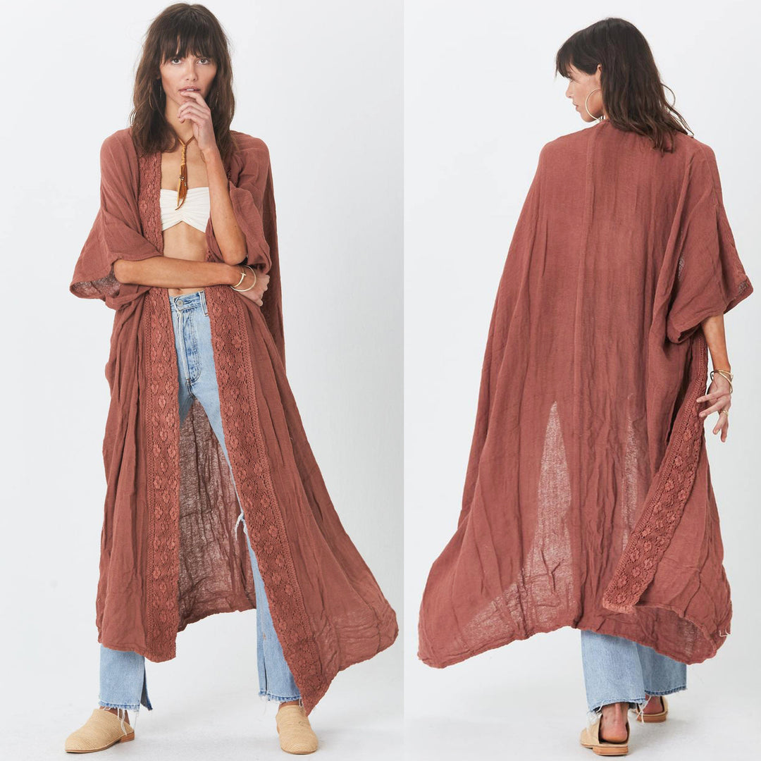 Dame luftig Kimono med fine hækledetaljer Stilla