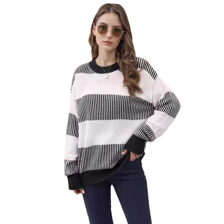 Damer casual strikket sweater med brede striber og løs pasform Stilla