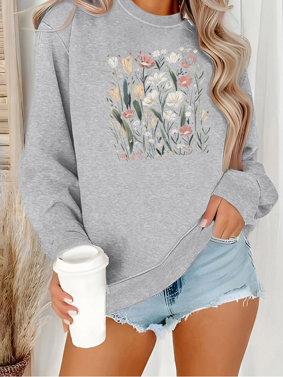 Kvinder sweatshirt med blomstermotiv og afslappet pasform Stilla