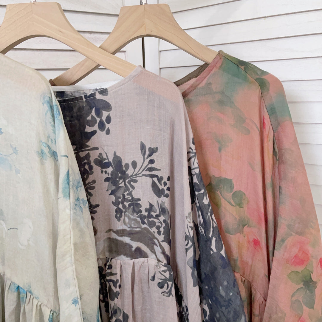 Femme Floral Print Maxi Kjole Med Flydende Ærmer Stilla