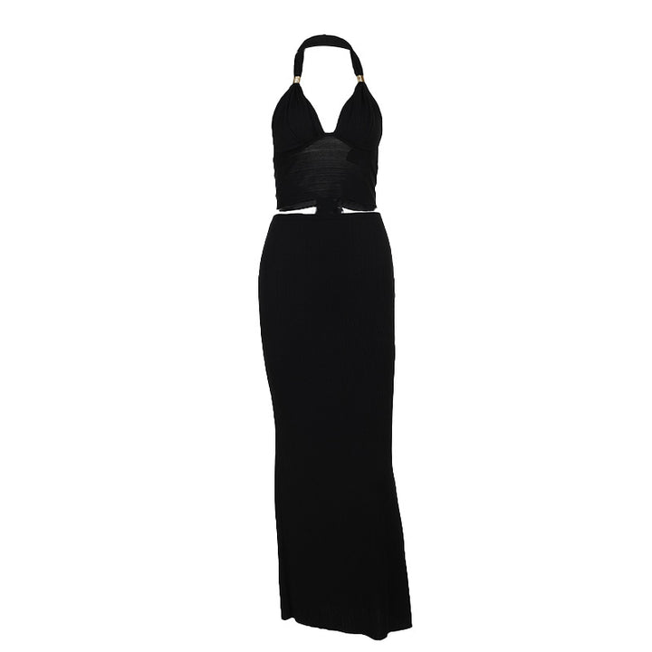Dame Elegant Maxikjole med moderne Crop-Top Skovae