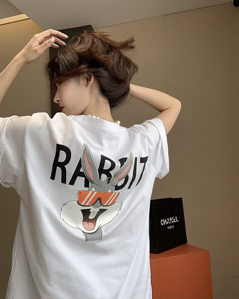 Dame T-shirt med kreativt cartoon-motiv og afslappet pasform Stilla