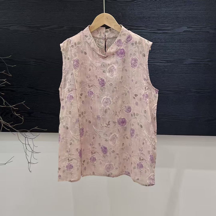 Dame Broderede Blomster Ærmeløs Bluse Stilla