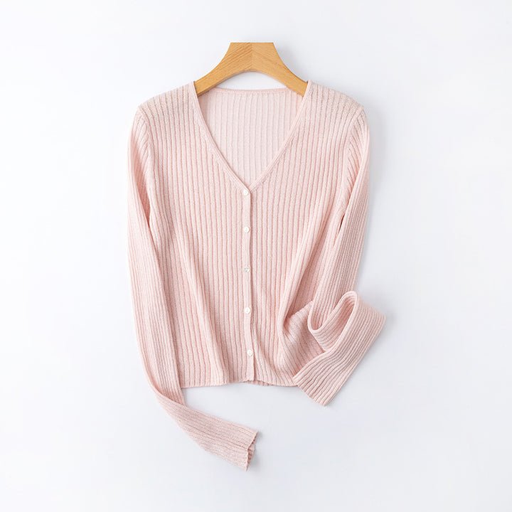 Femme Klassisk V-hals Ribstrik-Cardigan Stilla