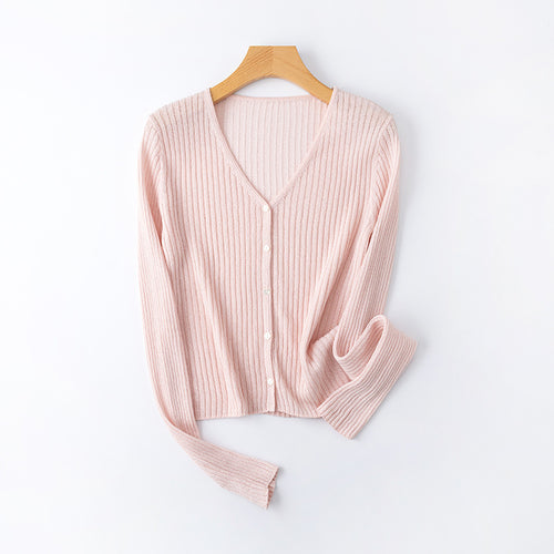 Femme Klassisk V-hals Ribstrik-Cardigan Stilla