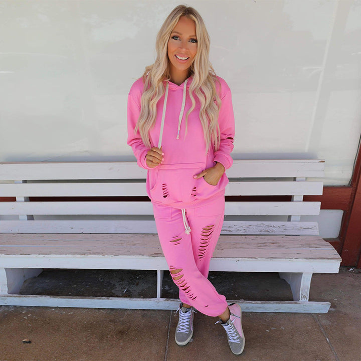 Dame mode Sweatpants-sæt med kreativt Destroyed-design Stilla