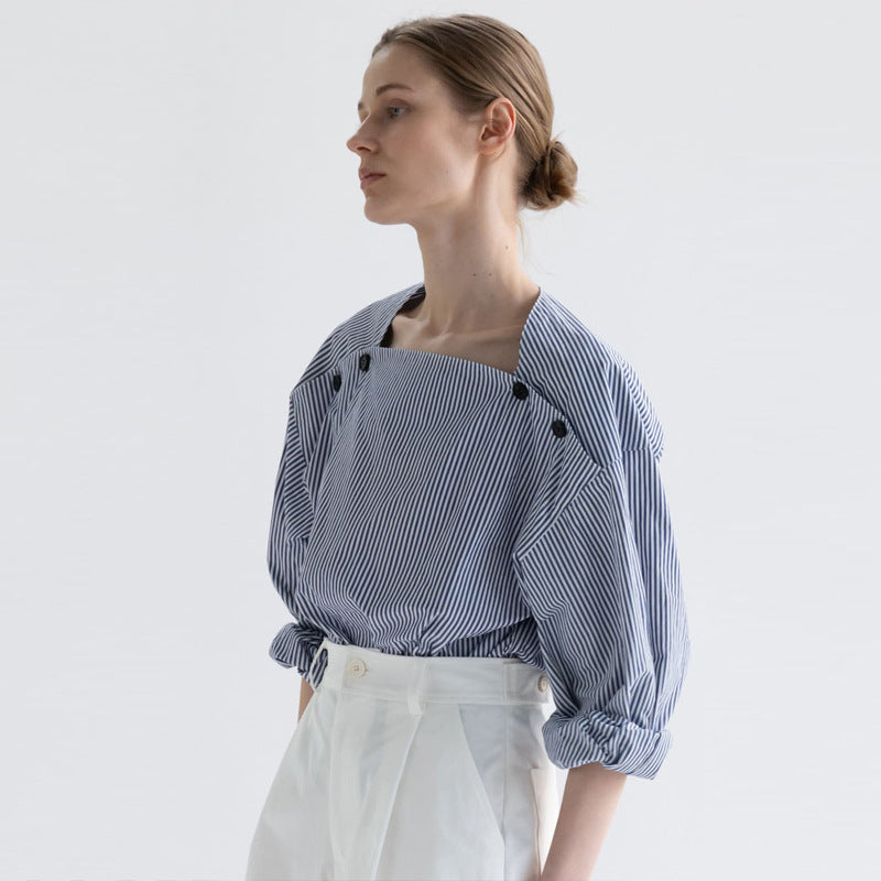 Dame Oversized Bluse med kvadratisk udskæring og dekorative knapper Stilla