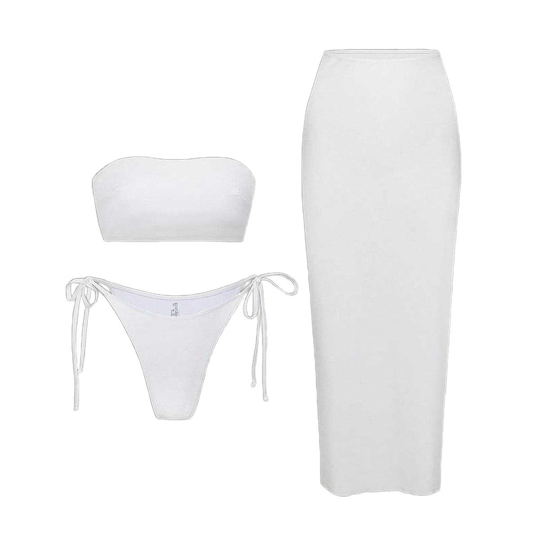 Dame Bikini-sæt med elegant bandeau-overdel og legedes maxiskørt Skovae