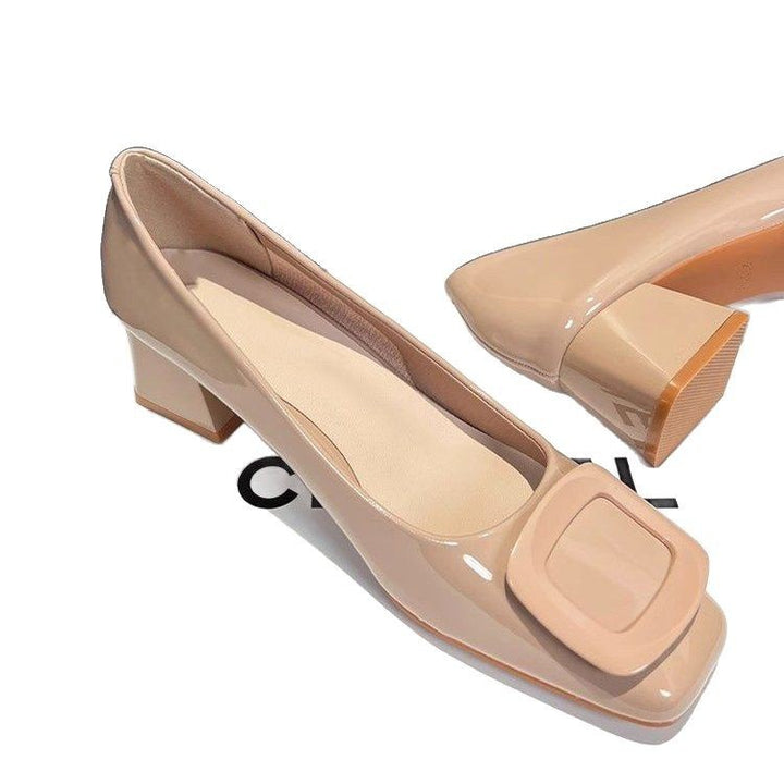 Dame Elegante Ballerinas med moderigtigt glans og komfortabel blok hæl Stilla