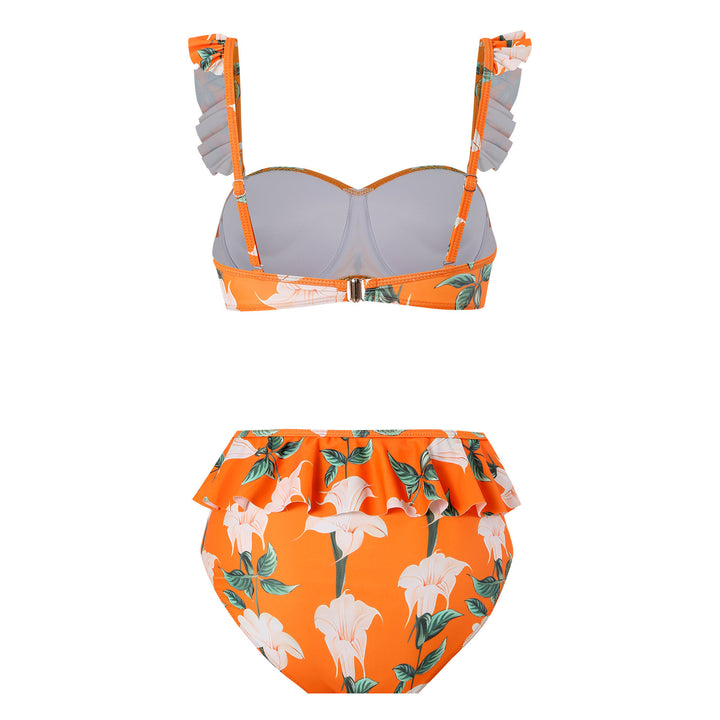 Dame bikini-sæt med blomstret flæse-design og matchende indpakningsnederdel Stilla