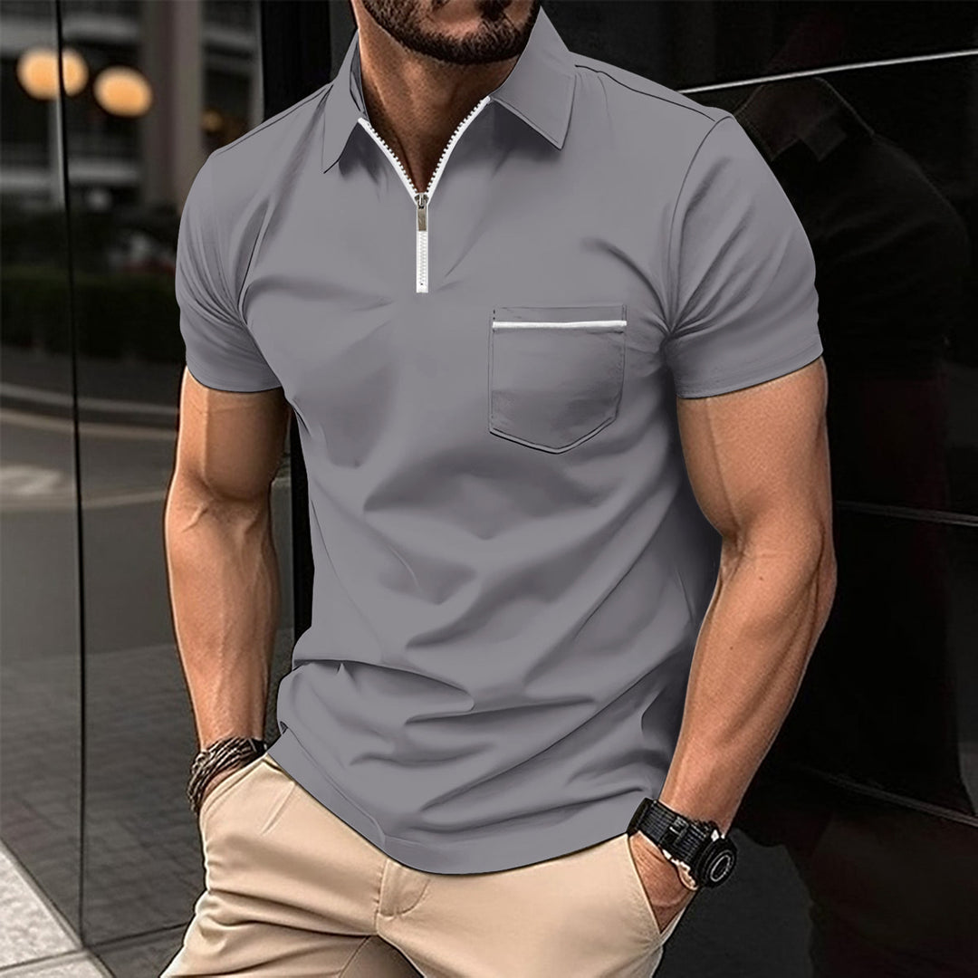 Herrer polo shirt med moderne kort lynlås og brystlomme Stilla