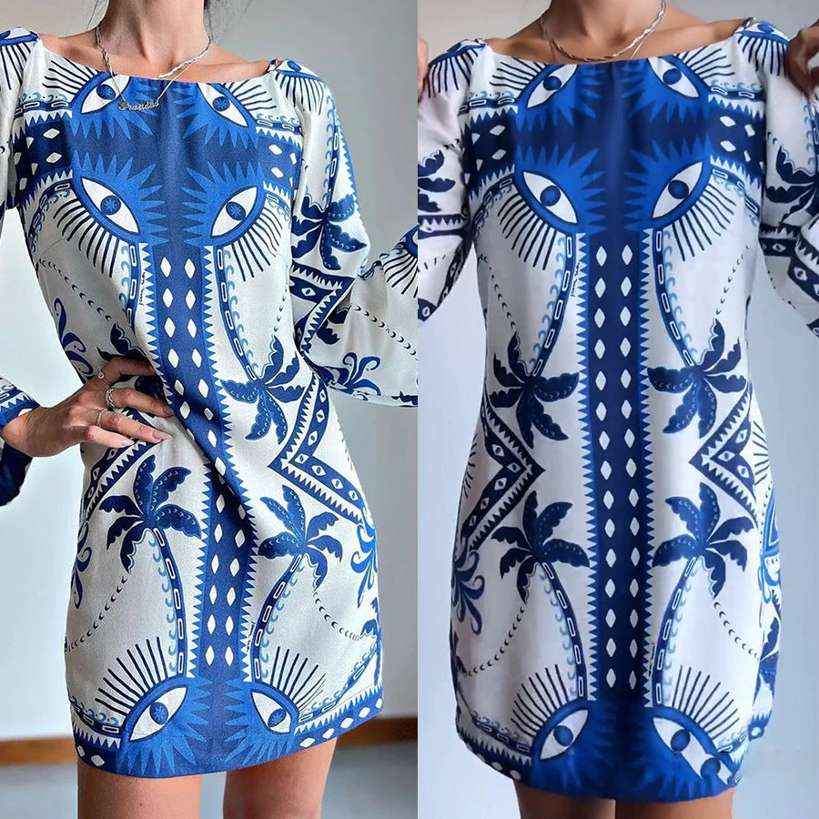 Dame kortærmet kjole med elegant Boho-mønster og vide ærmer Stiila