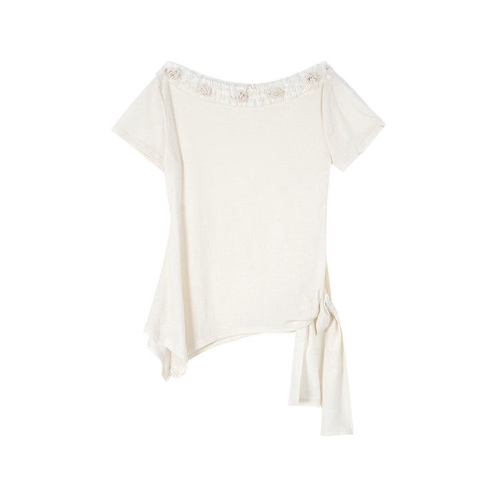 Dame moderigtig T-shirt med dekorativ krave Stilla