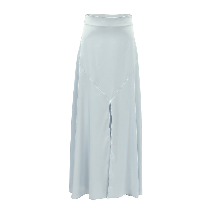 Dame Maxi-nederdel med høj slids og elegant satinfinish Stilla