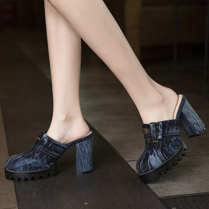 Dame Clogs med moderne jeanslook og høj blokhælhæl Stilla