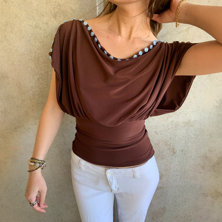 Dame Off-Shoulder Top med elegant knapdekoration Skovae