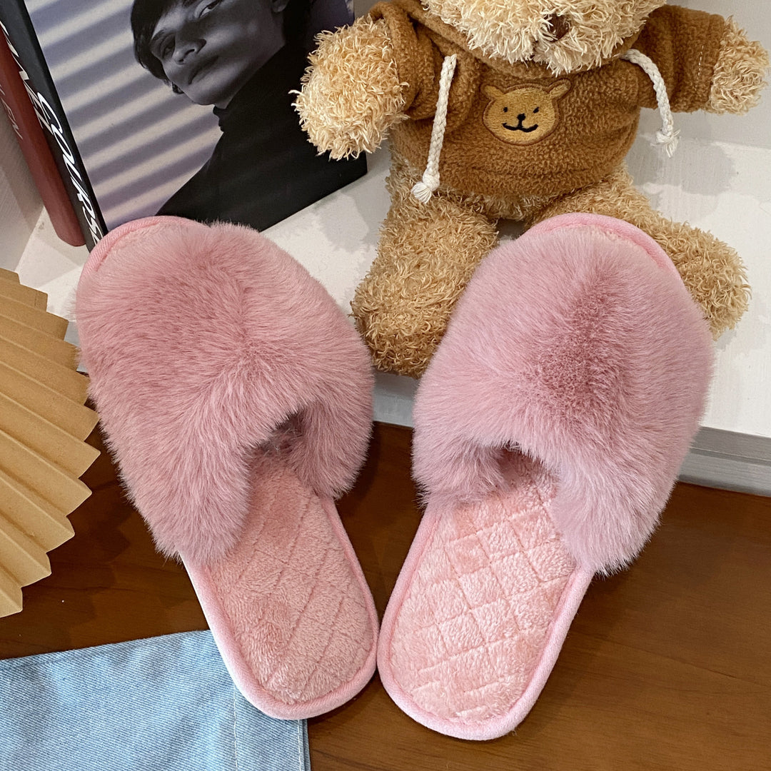 Dame fluffy slippers med luksuriøs kunstpels og skridsikker sål Stilla