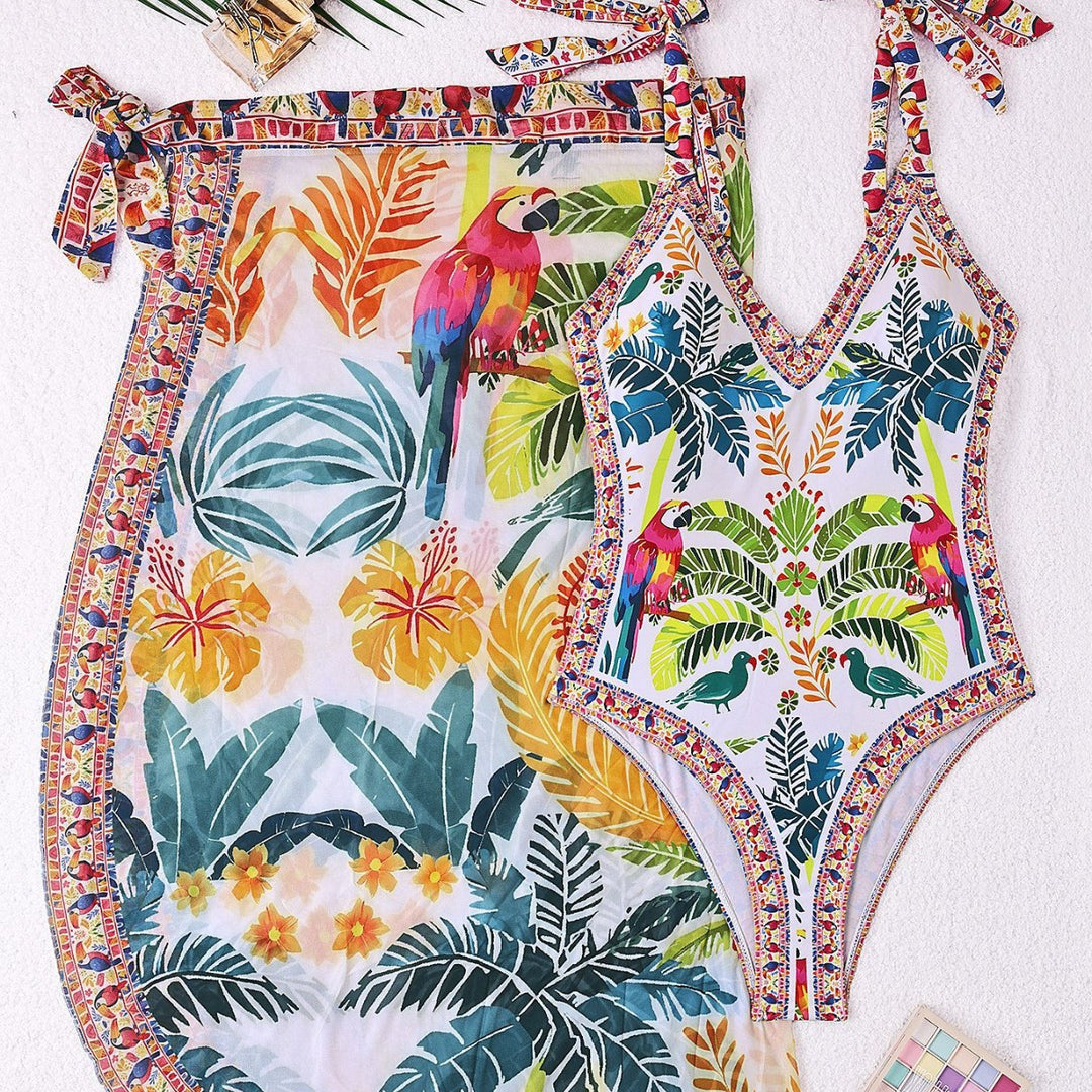 Dame svømmedragt med blomstret design og overdel Skovae