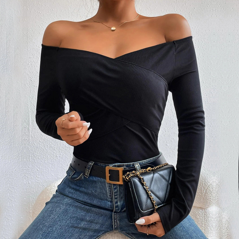 Kvinder Off-Shoulder Bodysuit med Lange Ærmer og Elegant Indpakningsdesign Stilla