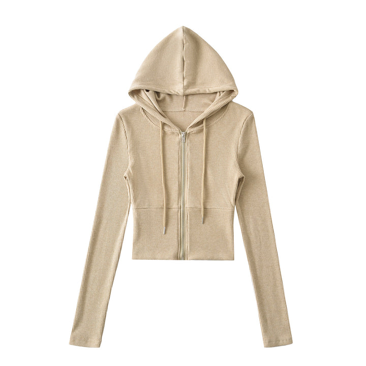 Dame Cropped Hoodie med hætte og lynlås Stilla