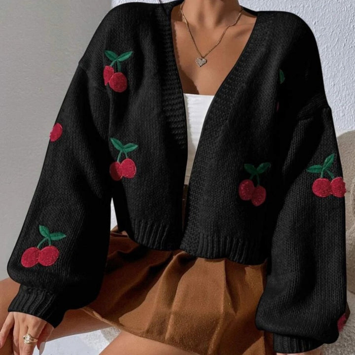 Kvinderne hyggelige cardigan med frugtagtig broderimønster og løs pasform Stilla