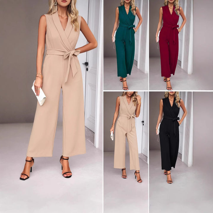 Dame Elegant Jumpsuit med Vikkelook og Taljebelte Stilla