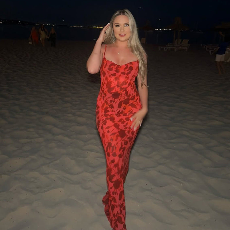 Dame Ärmeløs Bodycon Maxikjole med Blomsterdesign Stilla
