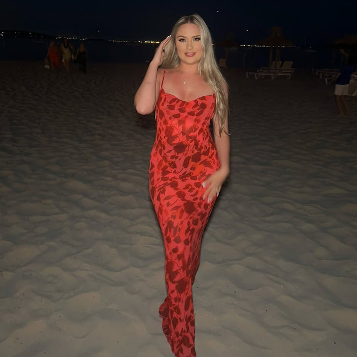 Dame Ärmeløs Bodycon Maxikjole med Blomsterdesign Stilla