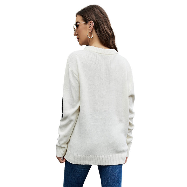 Dame afslappet pullover med fint ribstrik og kontrasterende ærmeapplikationer Stilla