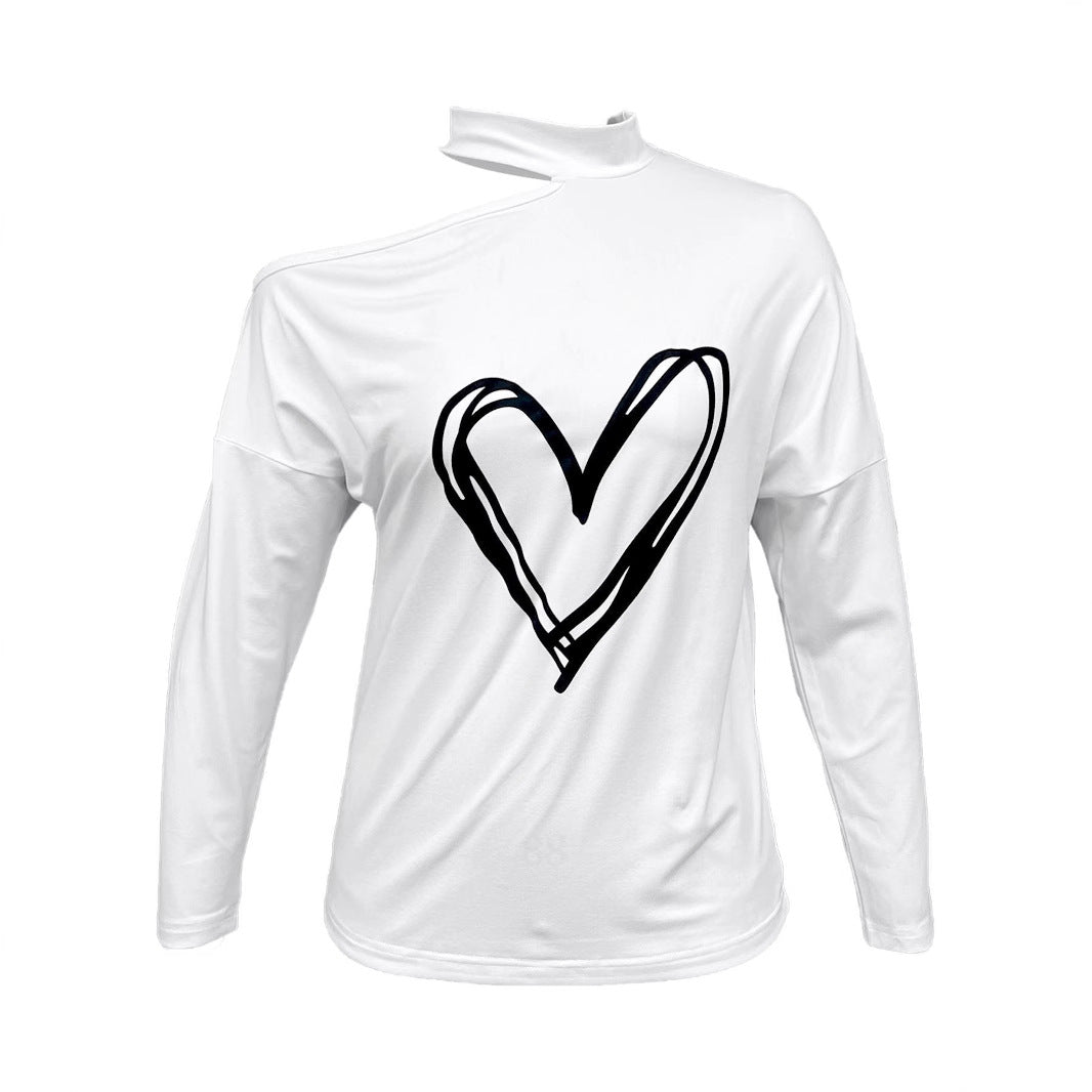 Dame Off-Shoulder Sweatshirt med hjerte motiv og lange ærmer Stilla