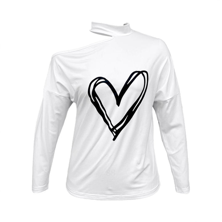 Dame Off-Shoulder Sweatshirt med hjerte motiv og lange ærmer Stilla